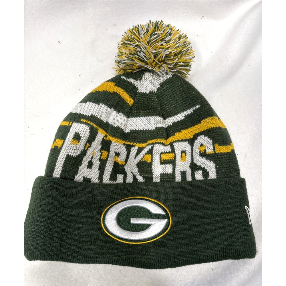 Green Bay Packers Knit Pom Top Cap Team Logo Fleece Lining Authentic Licensed